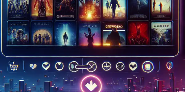 A futuristic digital platform showcasing vibrant Japanese AV movie covers with an immersive, high-tech ambiance.