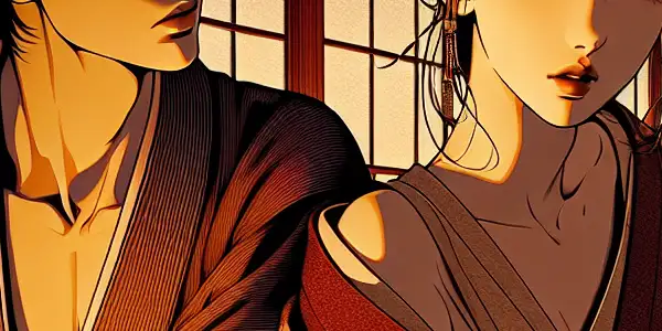 A tense, intimate moment between a young Japanese couple in a traditional setting, filled with desire and hesitation.