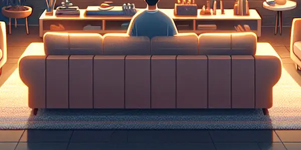 A cozy living room scene with an individual preparing to watch a Japanese adult film, emphasizing hygiene and privacy.