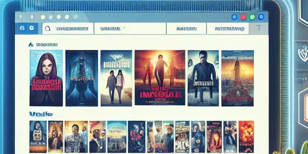 A modern digital interface displaying a curated list of adult films in a stylish home office setting.