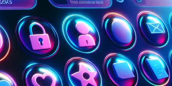 A futuristic adult content platform interface showcasing vibrant icons and a secure points system for user interaction.