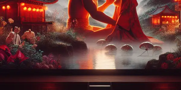 A cozy movie theater scene showcasing a tender, emotional interaction between two characters in a classic Taiwanese film.